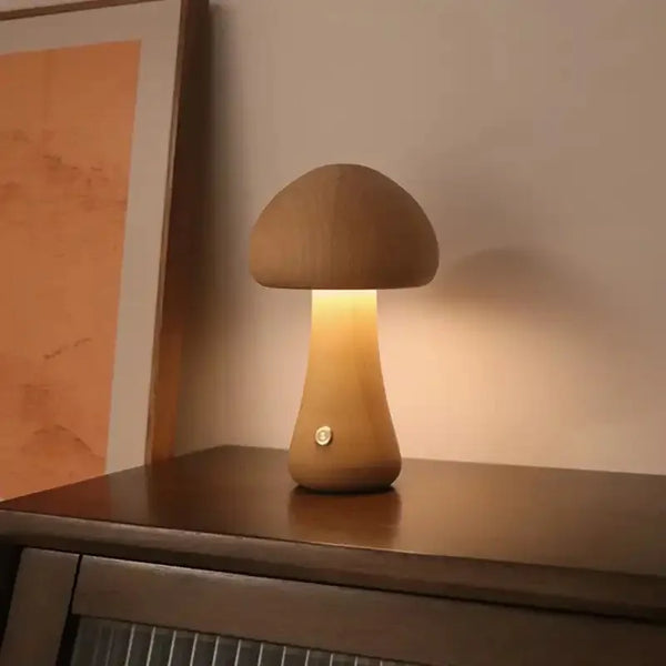 LED Mushroom Night Light with Touch Switch – Adjustable Wooden Bedside Lamp