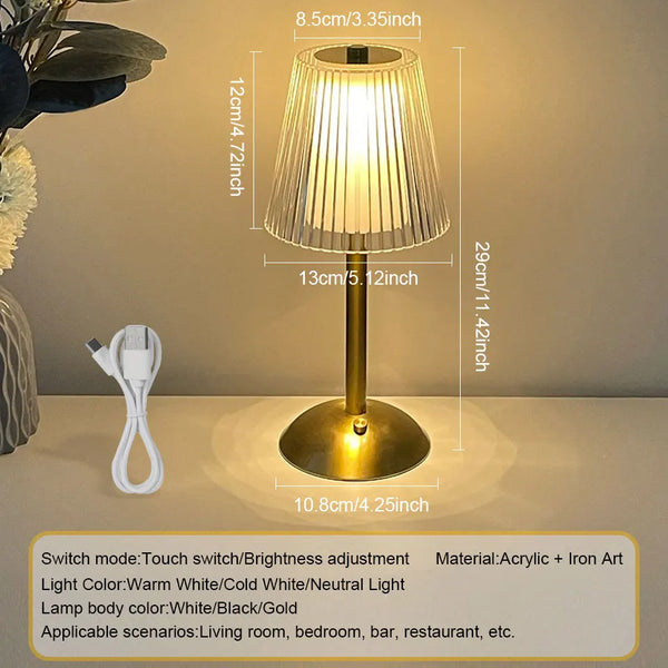 Rechargeable LED Touch Table Lamp – Nordic Dimmable Bedside Light with 3 Color Modes