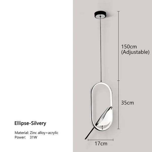 Variant image for Black Nordic Magpie Bird LED Pendant Lamp – Stylish Indoor Chandelier for Kitchen and Bedroom Lighting-2