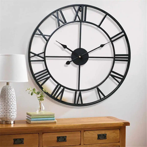 Large 3D Roman Numeral Metal Wall Clock – 60CM Silent Retro Decor