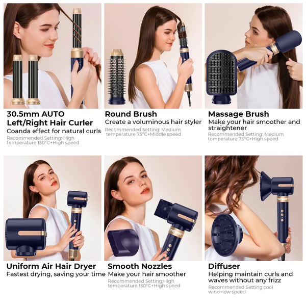 7-in-1 High-Speed Ionic Hair Dryer Brush with Diffuser, Curler & Styling Tools