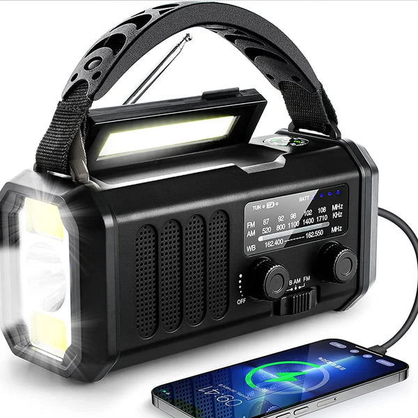 10000mAh Solar Hand Crank Emergency Radio with NOAA, Flashlight, and Power Bank