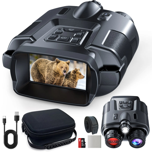 4K Infrared Night Vision Binoculars with Zoom, 600m Range, 3" Screen & 5000mAh Battery