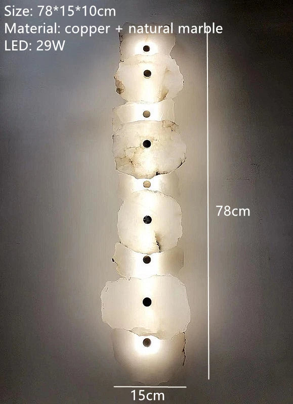 Variant image for Luxury Natural Marble LED Wall Lamp with Copper Accents – Modern Indoor Wall Sconce for Bedroom and Living Room Decor-2