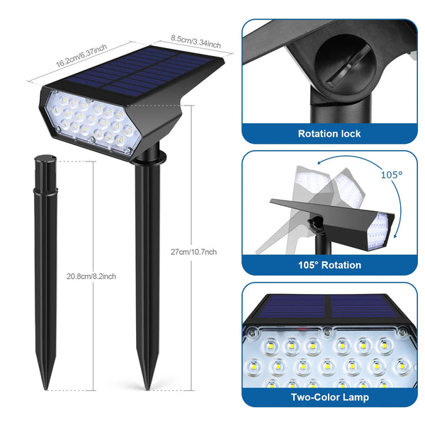 Solar LED Outdoor Spotlight with 2 Brightness Modes – Waterproof Landscape Light for Garden and Pathway Security