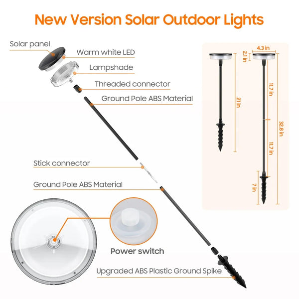 Solar Pathway Lights - 2PCS Waterproof Outdoor Garden Path Lights with 12-Hour Brightness