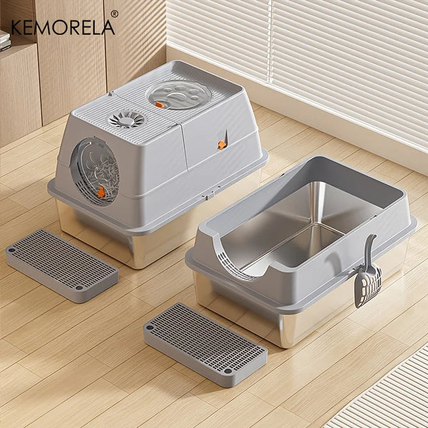Stainless Steel Cat Litter Box with Lid - Odor-Proof Design for Easy Cleaning 2