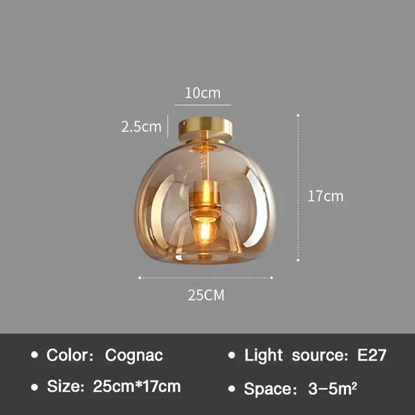Modern Nordic Ceiling Lamp with Cognac Glass Shade – LED Ceiling Lights for Dining Room and Living Spaces