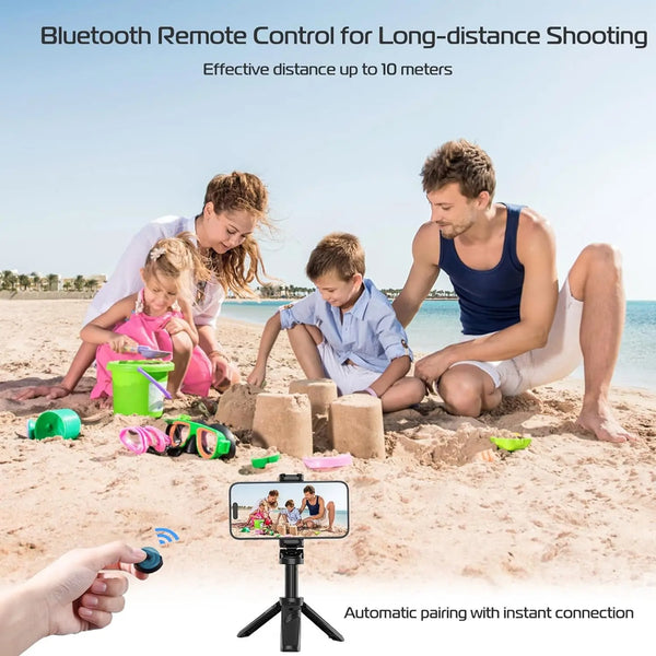Bluetooth Selfie Stick with Tripod – 4-Section Stretchable Rotating Handle for Stable Shots
