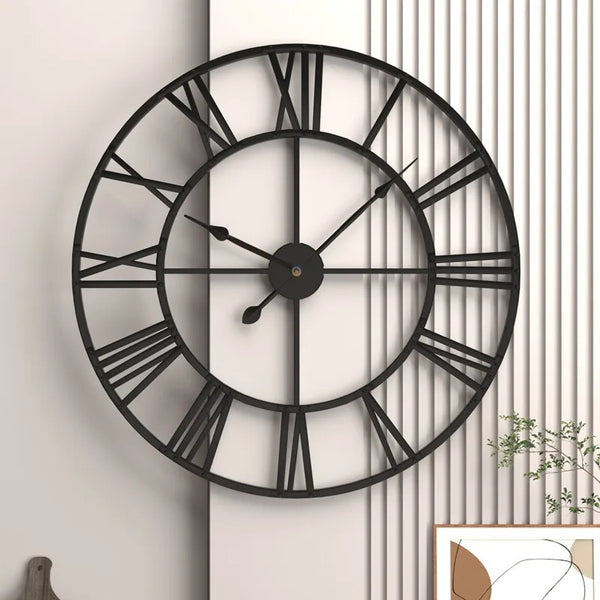 Large 3D Roman Numeral Metal Wall Clock – 60CM Silent Retro Decor