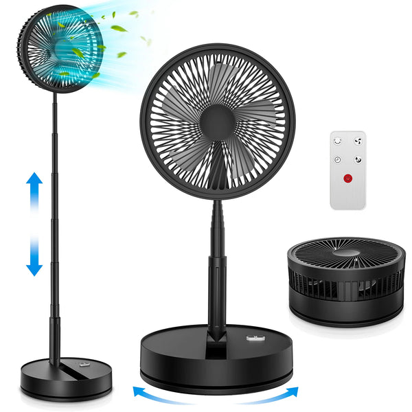 7200mAh Rechargeable Folding Floor Fan with Remote and 4 Speeds