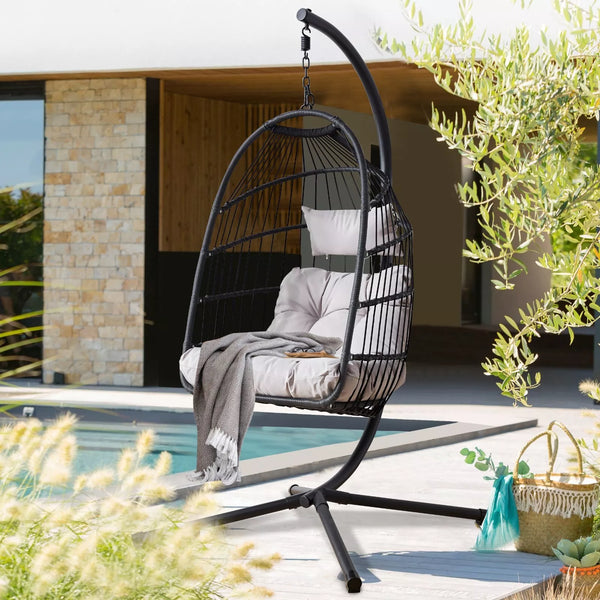 Premium Hanging Egg Chair – Rattan Swing Hammock with Cushions for Indoor & Outdoor Use