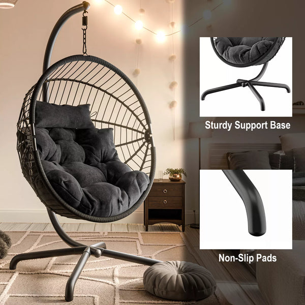 Premium Hanging Egg Chair – Rattan Swing Hammock with Cushions for Indoor & Outdoor Use