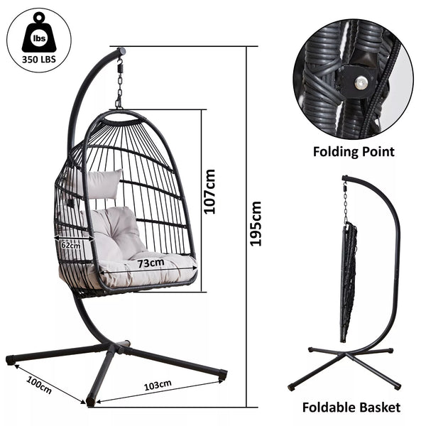 Premium Hanging Egg Chair – Rattan Swing Hammock with Cushions for Indoor & Outdoor Use