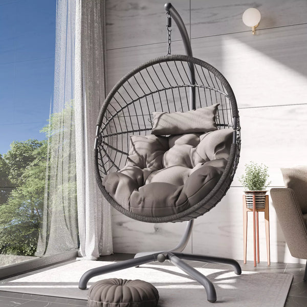 Premium Hanging Egg Chair – Rattan Swing Hammock with Cushions for Indoor & Outdoor Use