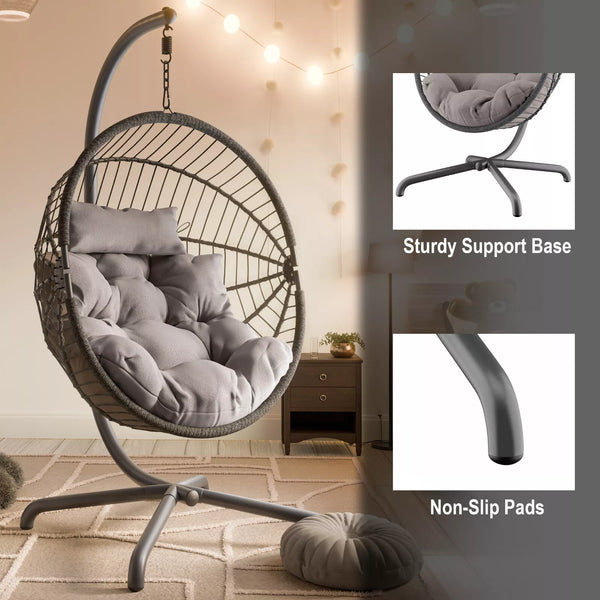Premium Hanging Egg Chair – Rattan Swing Hammock with Cushions for Indoor & Outdoor Use