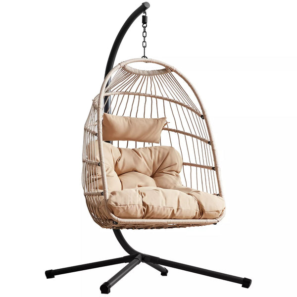 Premium Hanging Egg Chair – Rattan Swing Hammock with Cushions for Indoor & Outdoor Use