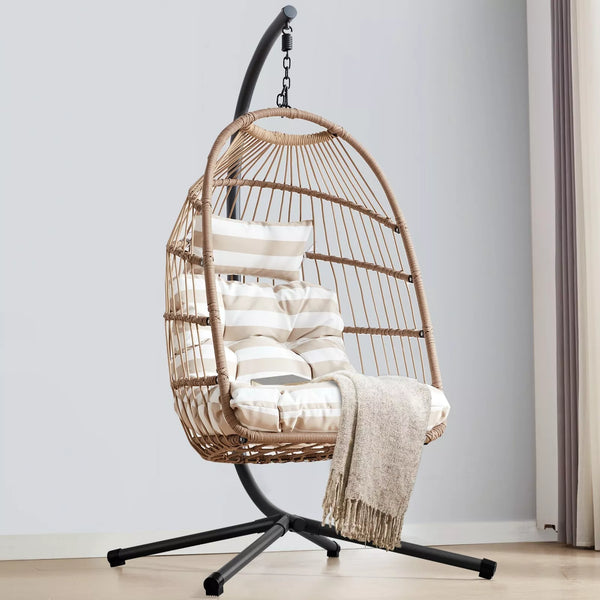 Premium Hanging Egg Chair – Rattan Swing Hammock with Cushions for Indoor & Outdoor Use