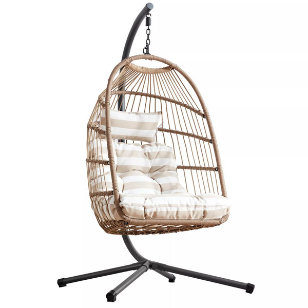 Premium Hanging Egg Chair – Rattan Swing Hammock with Cushions for Indoor & Outdoor Use