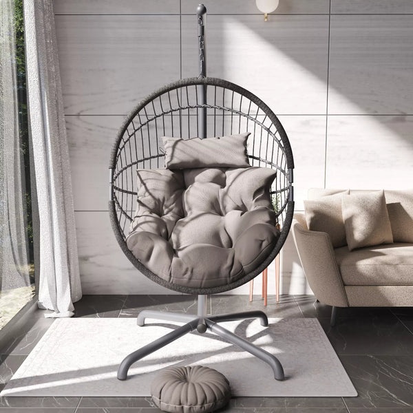 Premium Hanging Egg Chair – Rattan Swing Hammock with Cushions for Indoor & Outdoor Use