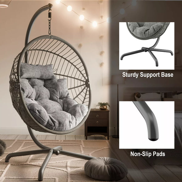 Premium Hanging Egg Chair – Rattan Swing Hammock with Cushions for Indoor & Outdoor Use