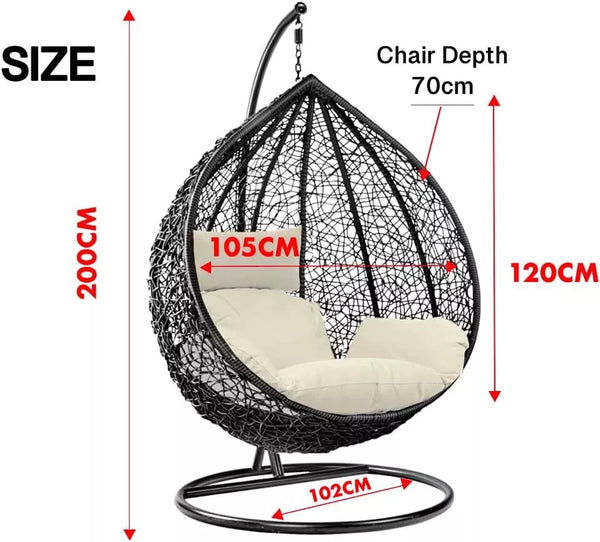 Premium Hanging Egg Chair – Rattan Swing Hammock with Cushions for Indoor & Outdoor Use