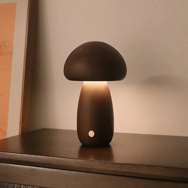 LED Mushroom Night Light with Touch Switch – Adjustable Wooden Bedside Lamp