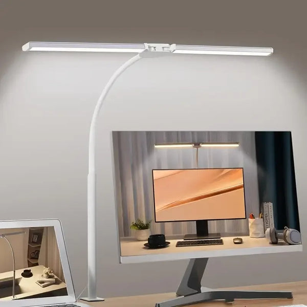 Double Head Dimmable LED Desk Lamp with Clamp for Home Office