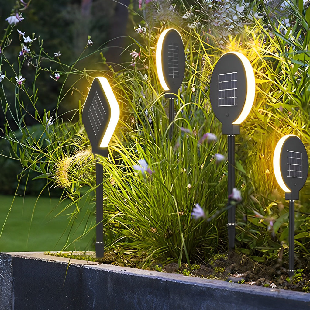 Solar Lawn Lights Outdoor Black Stainless Steel Circular Geometric Garden Park Yard Lamp