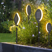 Solar Lawn Lights Outdoor Black Stainless Steel Circular Geometric Garden Park Yard Lamp