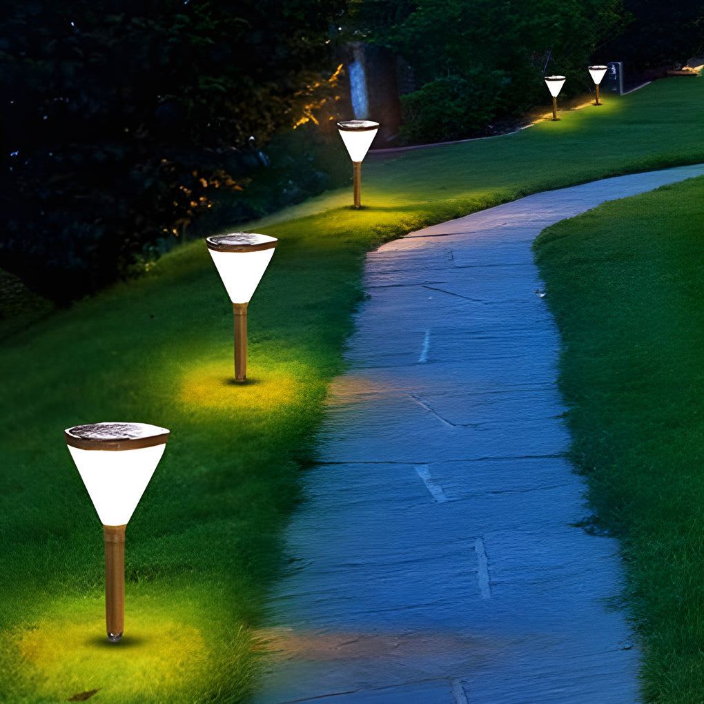 Solar Pathway Lights Outdoor Black Aluminum Cone Modern LED Garden Stake Lawn Lamp
