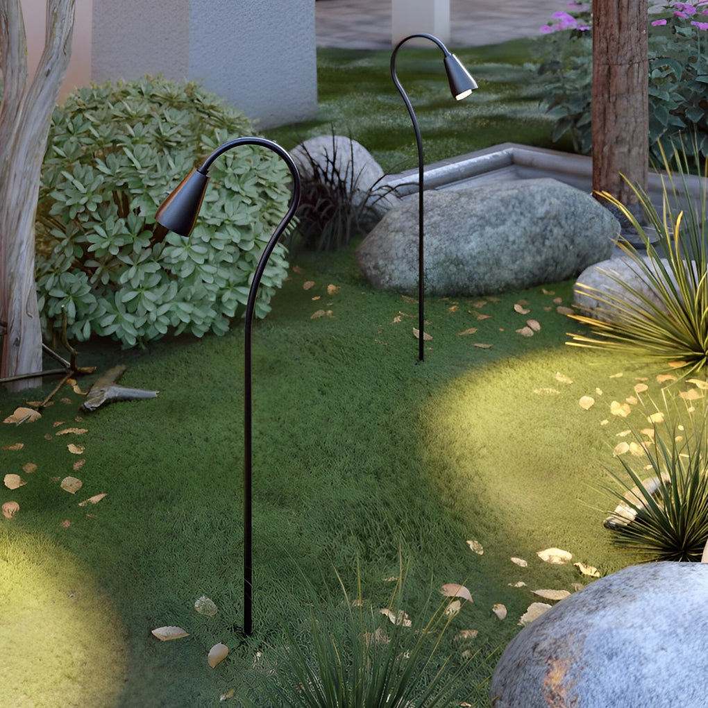 Outdoor LED Gooseneck Pathway Light Black Aluminum Modern Garden Lawn Park Stake Lamp
