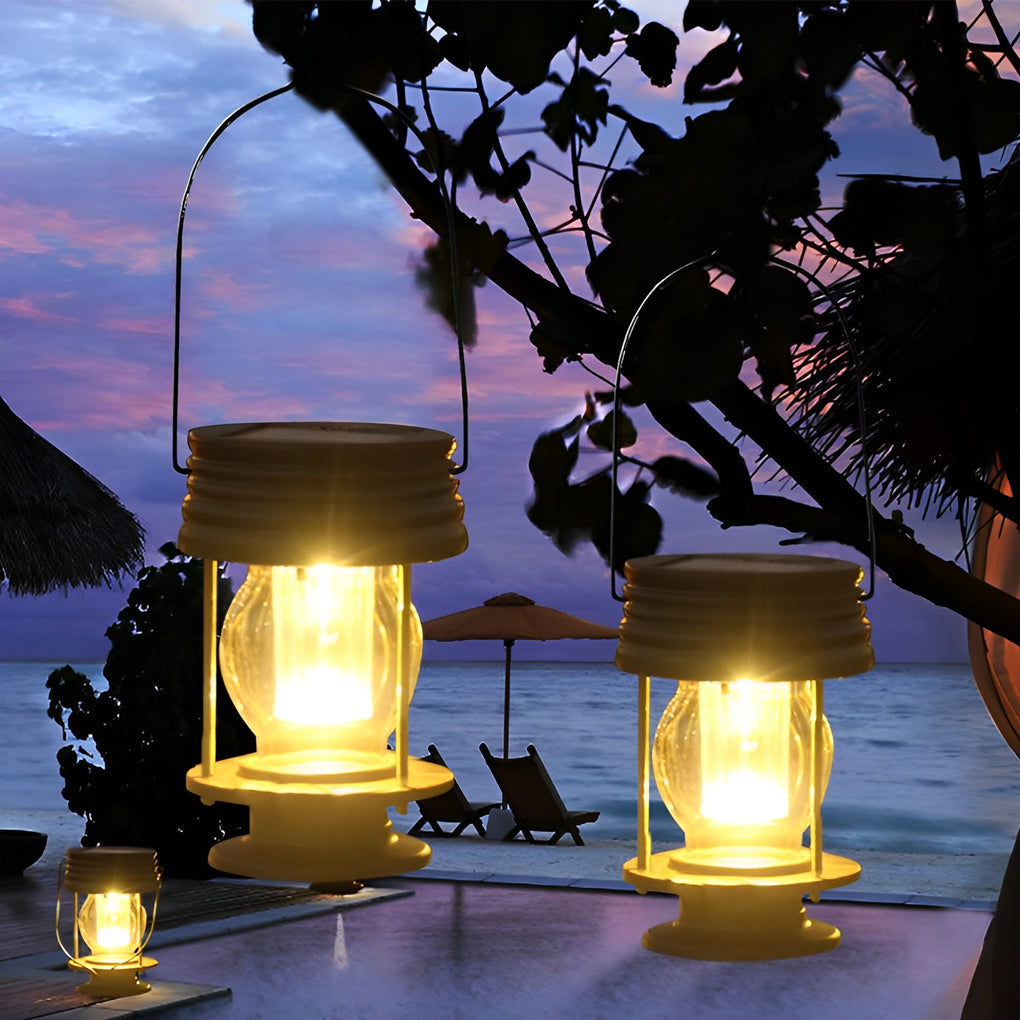 Solar Lantern Outdoor Lights Retro LED Warm White Garden Patio Porch Fence Hanging Lamp