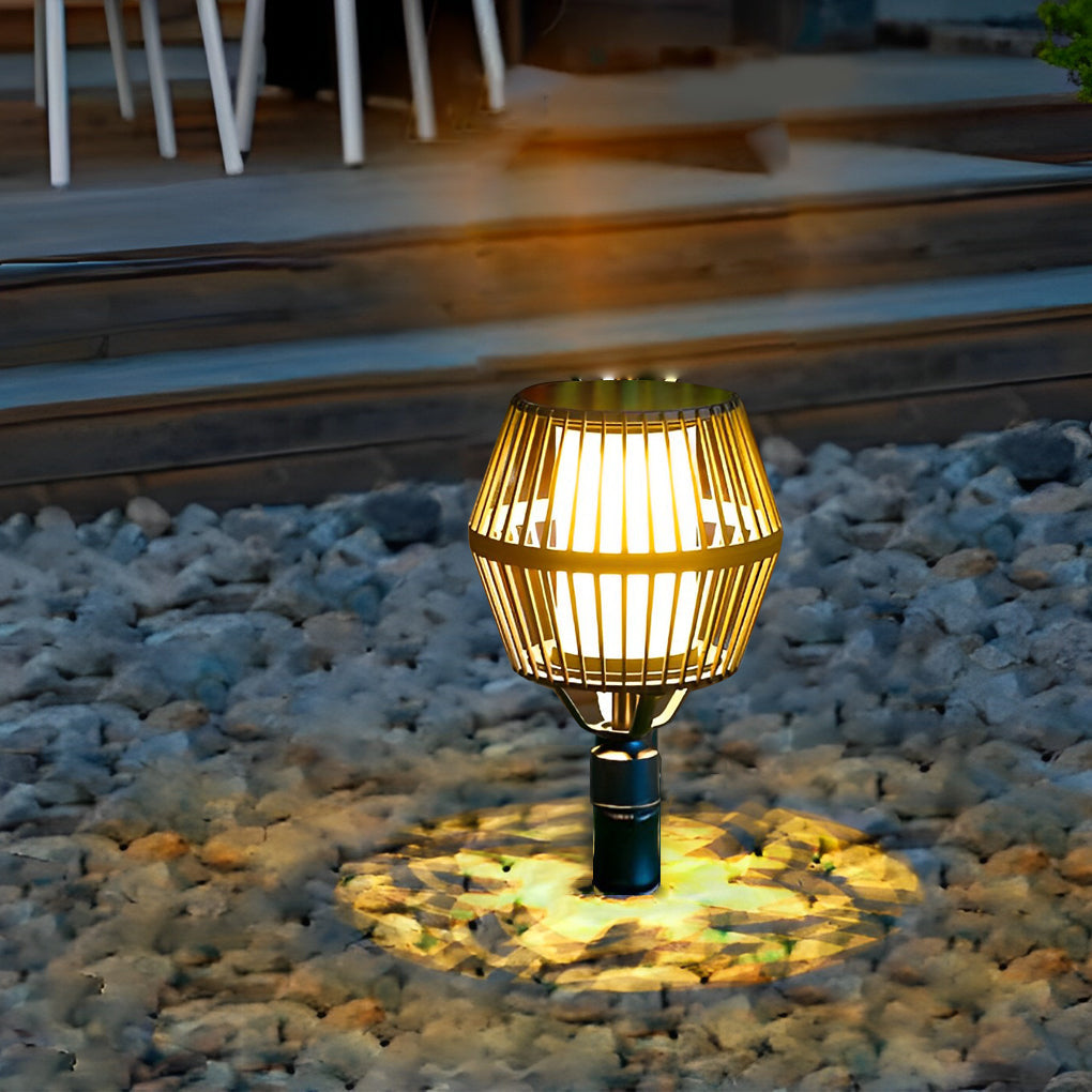 Solar Caged Lantern Outdoor Matte Black Aluminum Frosted Glass Garden Park Pathway Lamp