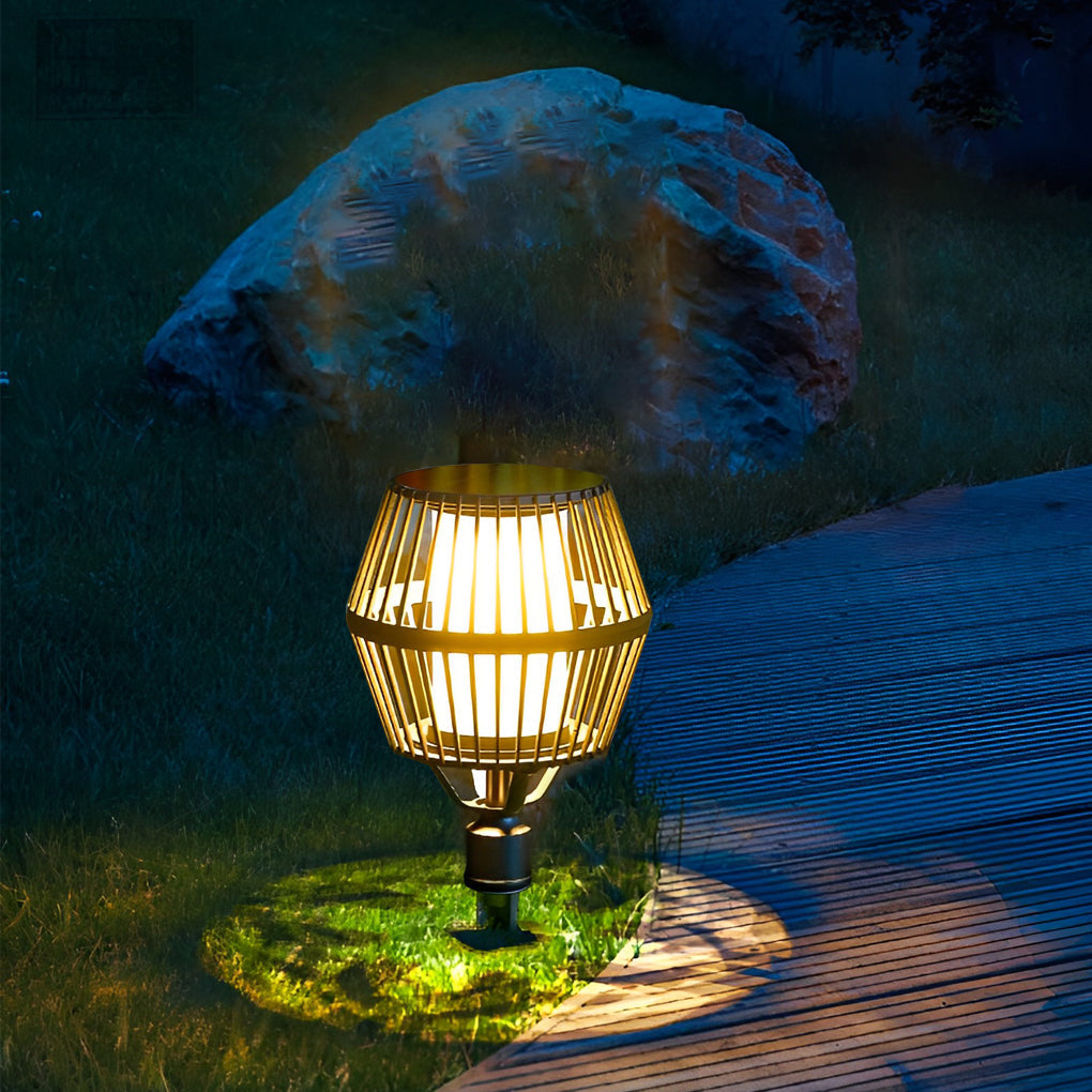 Solar Caged Lantern Outdoor Matte Black Aluminum Frosted Glass Garden Park Pathway Lamp