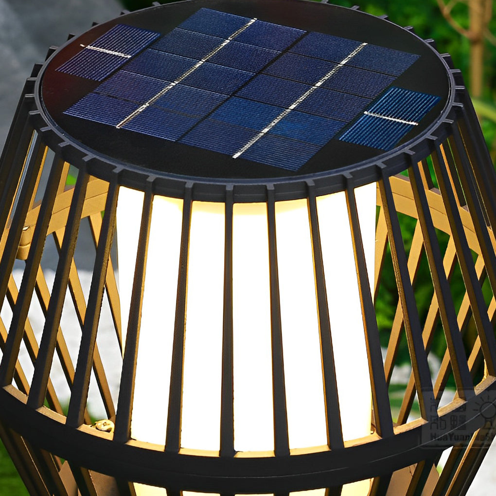Solar Caged Lantern Outdoor Matte Black Aluminum Frosted Glass Garden Park Pathway Lamp