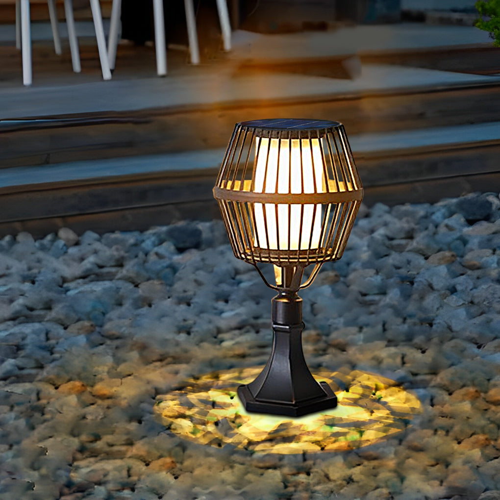 Solar Caged Lantern Outdoor Matte Black Aluminum Frosted Glass Garden Park Pathway Lamp