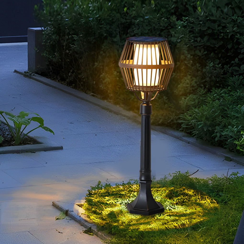 Solar Caged Lantern Outdoor Matte Black Aluminum Frosted Glass Garden Park Pathway Lamp