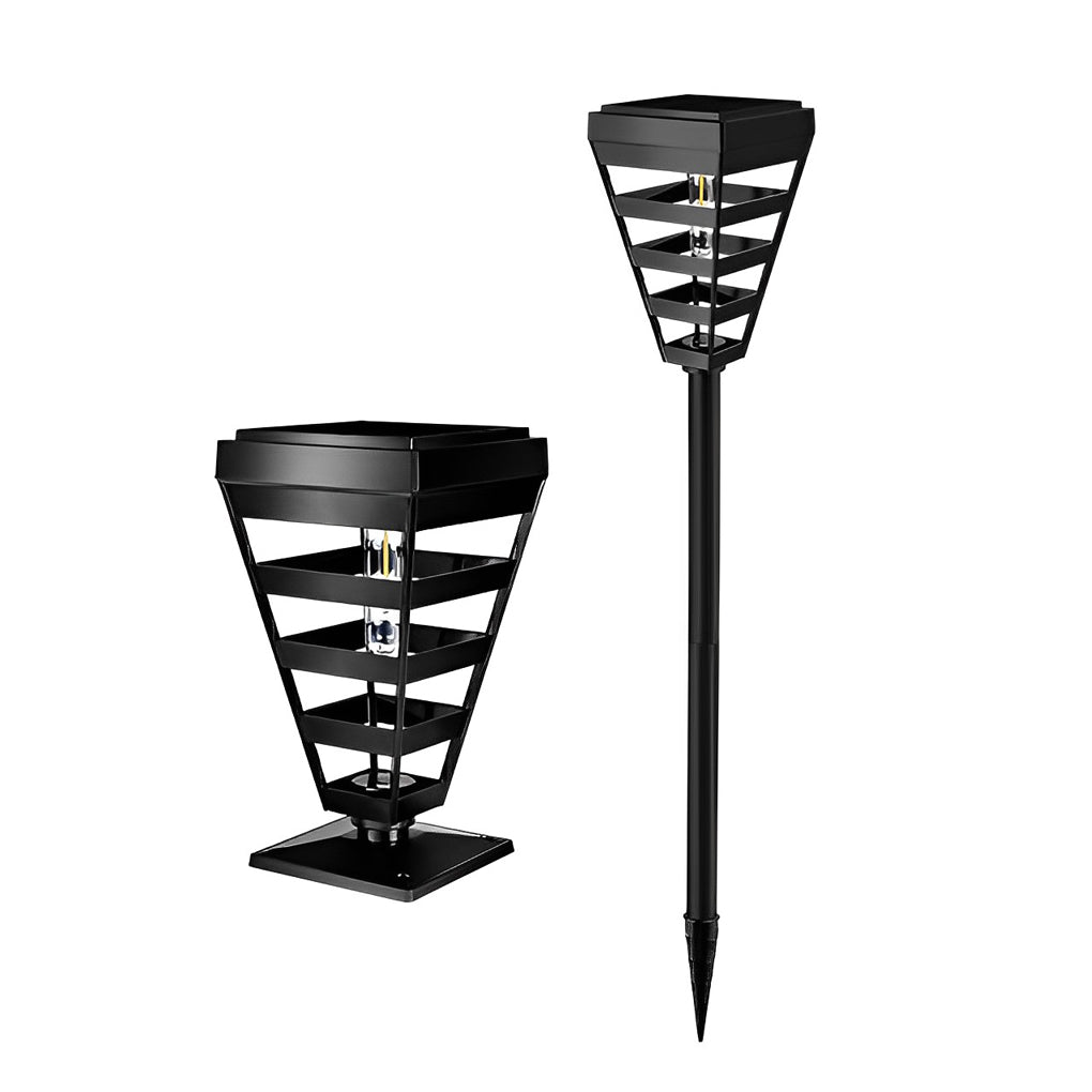 Smart Solar Black Outdoor Post Light Weatherproof LED Lawn Lamp with Intelligent Light Control