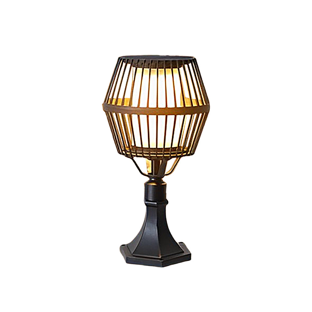 Solar Caged Lantern Outdoor Matte Black Aluminum Frosted Glass Garden Park Pathway Lamp