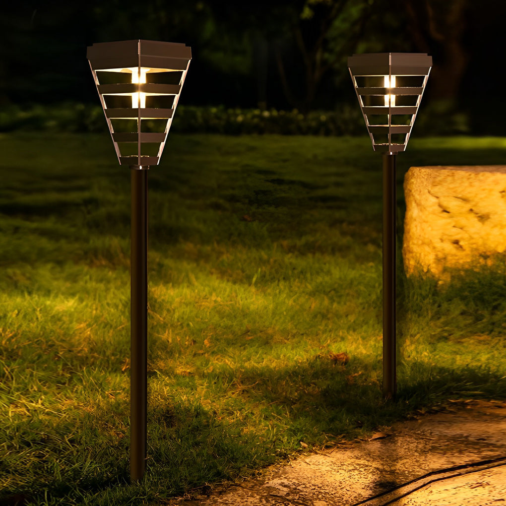 Smart Solar Black Outdoor Post Light Weatherproof LED Lawn Lamp with Intelligent Light Control