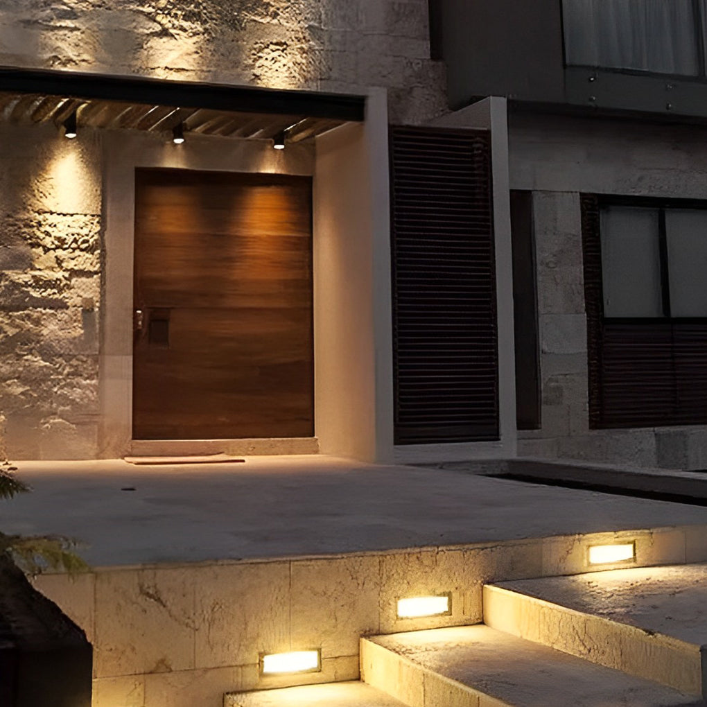 Outdoor LED Step Light Recessed Aluminum Black Modern Waterproof Wall Light