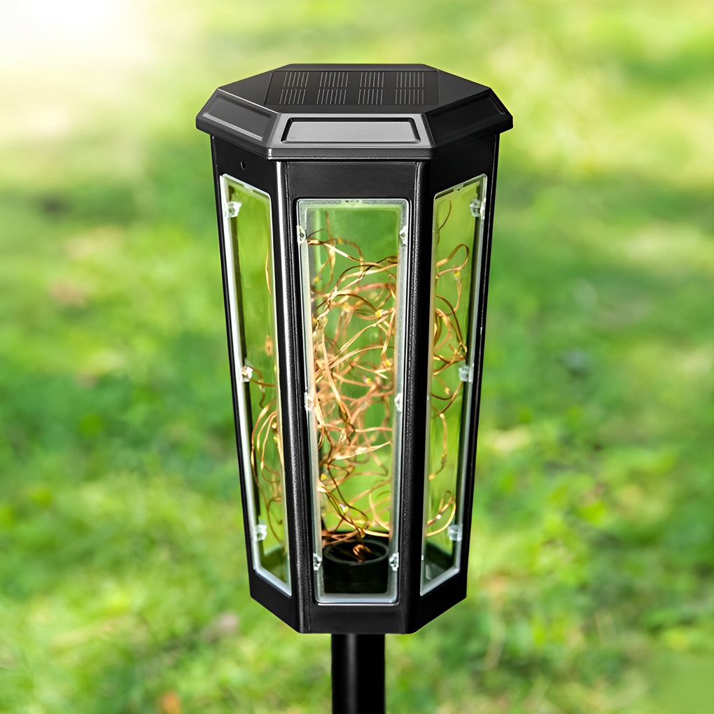 Solar Lawn Lights Outdoor Set of 2 Hexagonal LED Motion Sensor Black Garden Stake Lamp