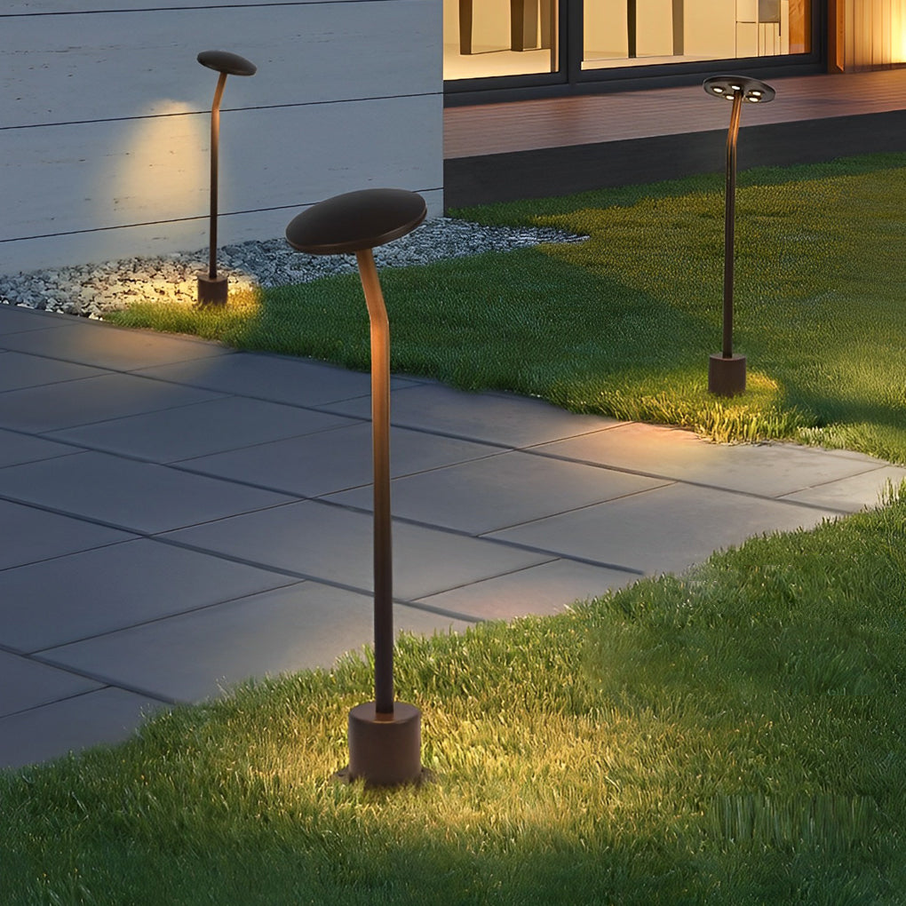 Outdoor LED Mushroom Pathway Light Brown Aluminum Industrial Garden Lawn Warm White Lamp