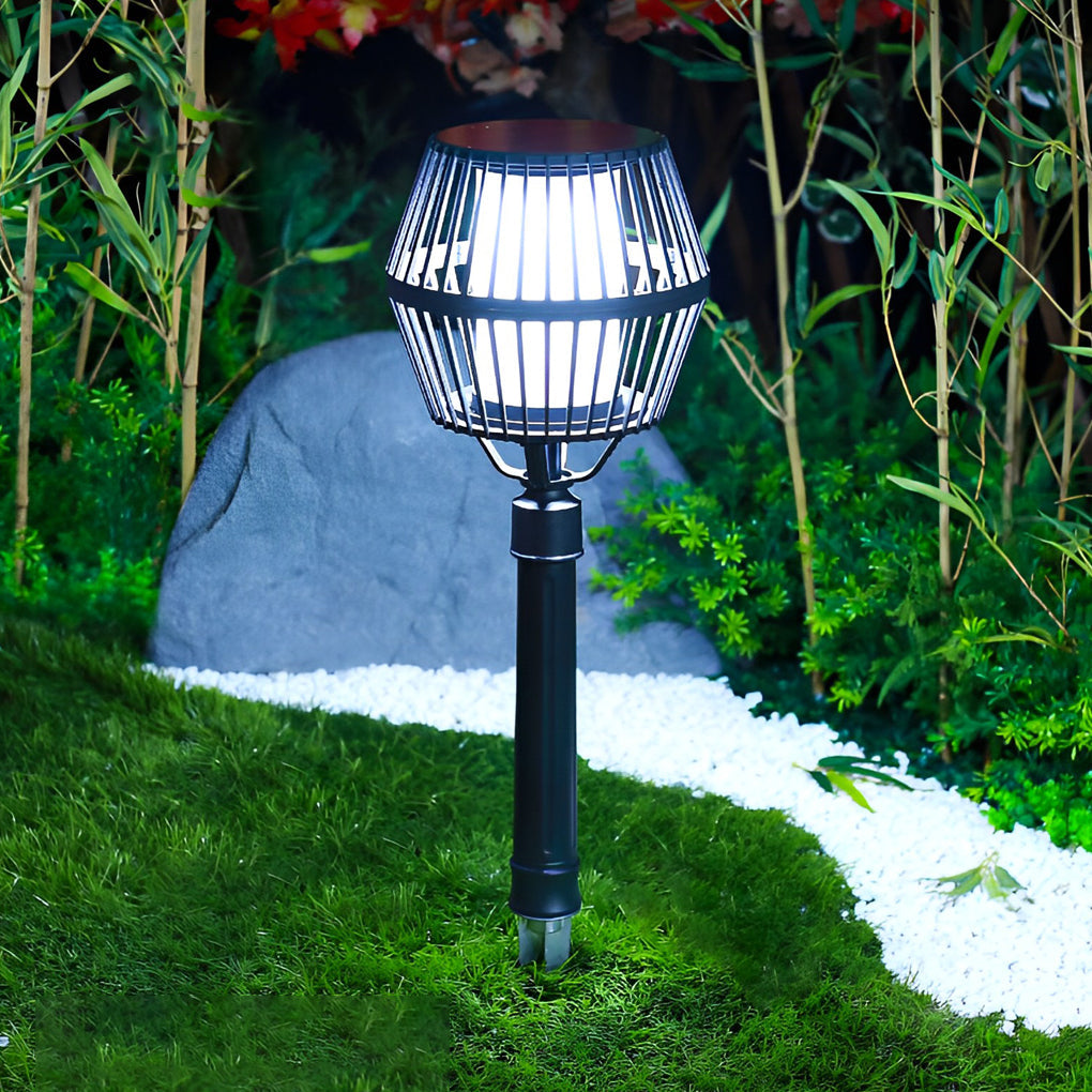 Solar Caged Lantern Outdoor Matte Black Aluminum Frosted Glass Garden Park Pathway Lamp