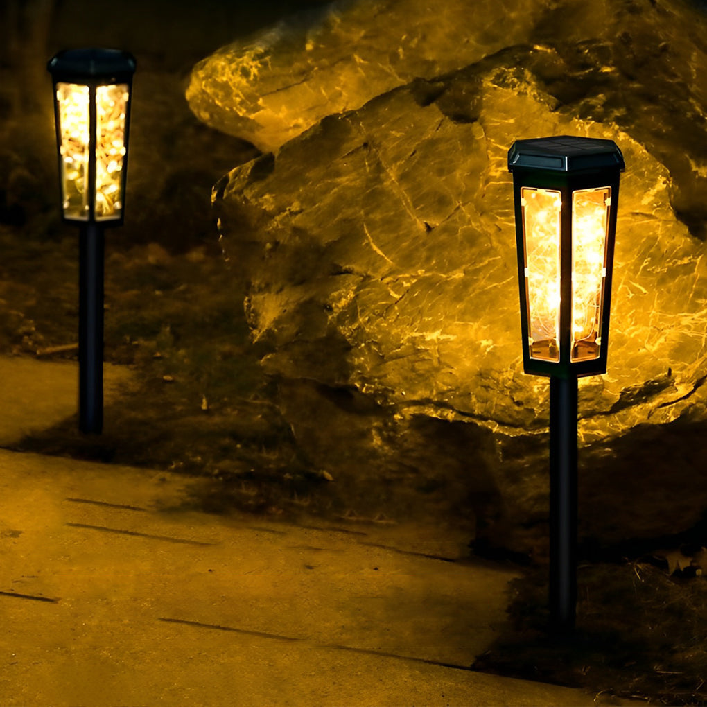 Solar Lawn Lights Outdoor Set of 2 Hexagonal LED Motion Sensor Black Garden Stake Lamp