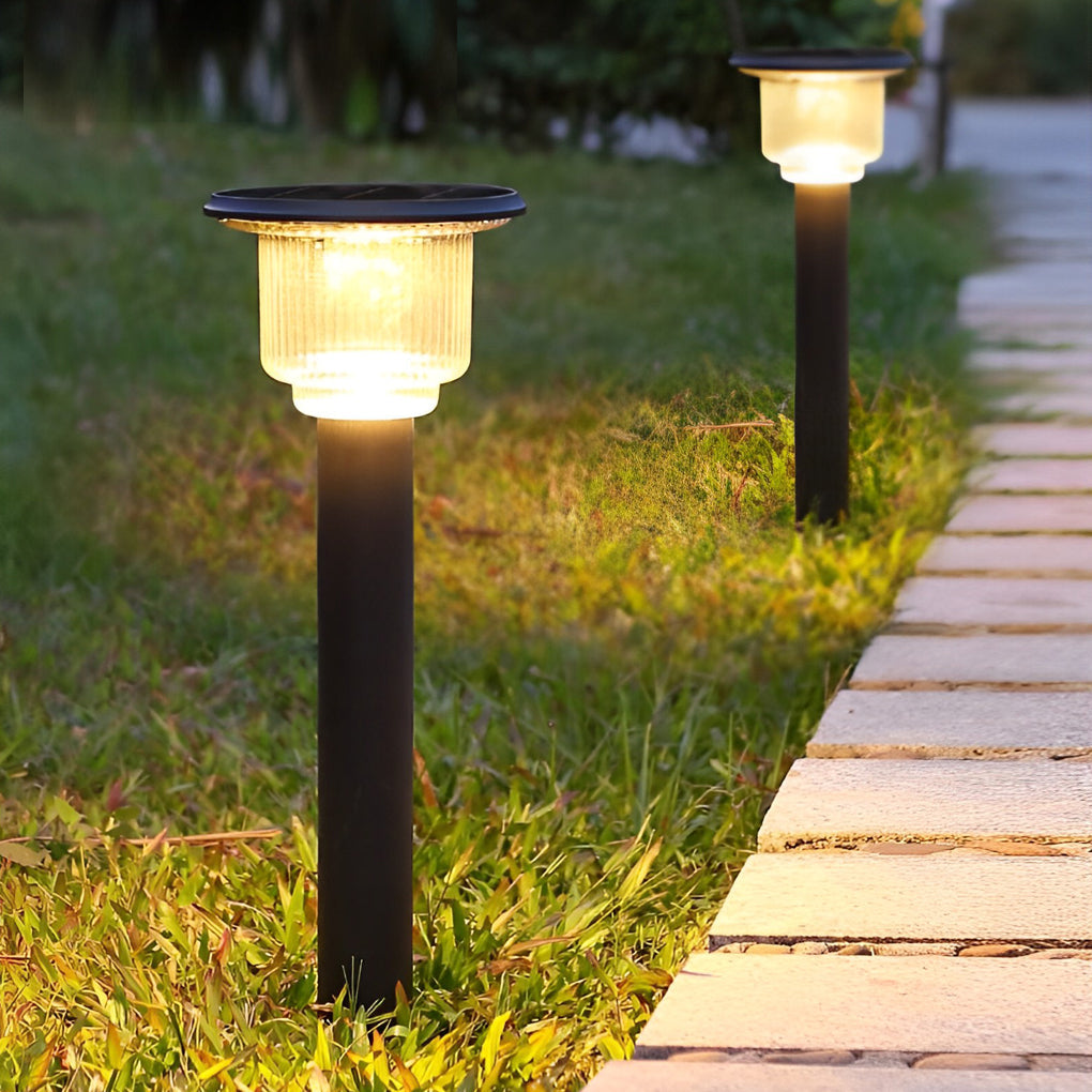 Solar Pathway Lights Outdoor Matte Black Aluminum Glass Dimmable Remote Control Garden Lawn