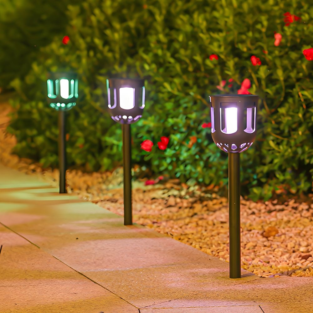 Solar Pathway Lights Set of 4 Black LED RGB Color Changing Outdoor Garden Lawn Stake