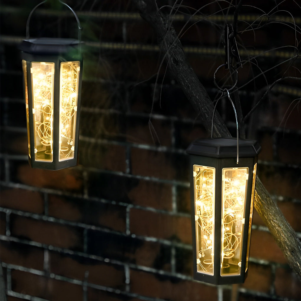 Solar Lawn Lights Outdoor Set of 2 Hexagonal LED Motion Sensor Black Garden Stake Lamp