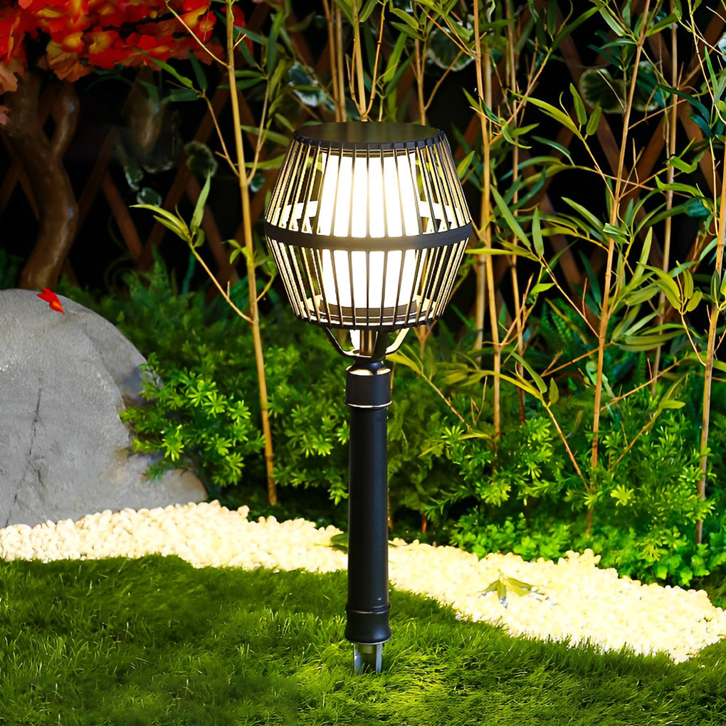 Solar Caged Lantern Outdoor Matte Black Aluminum Frosted Glass Garden Park Pathway Lamp